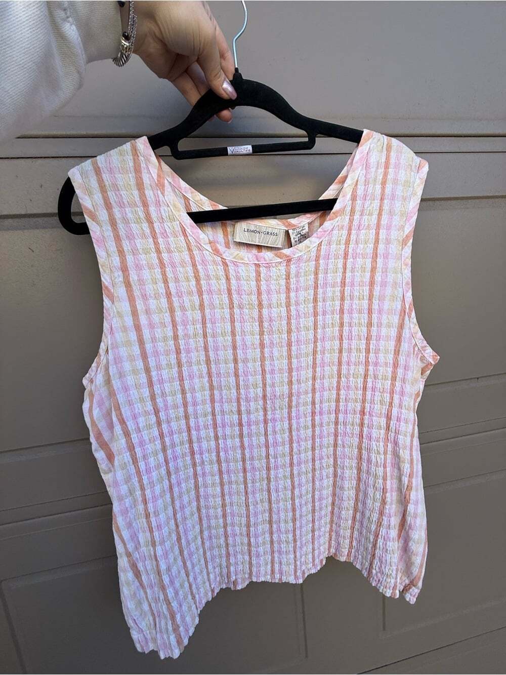 Lemon Grass Y2K Cotton Pink Plaid Sleeveless Textured Tank